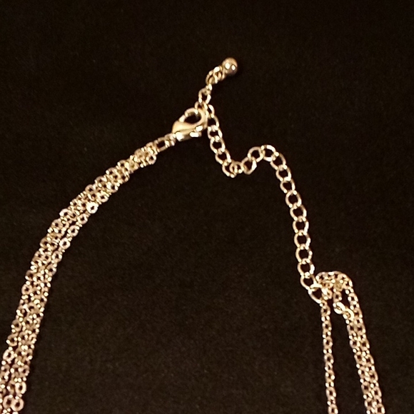 NWOT Silver Triple Layered Necklace with Black Beads - Picture 3 of 9